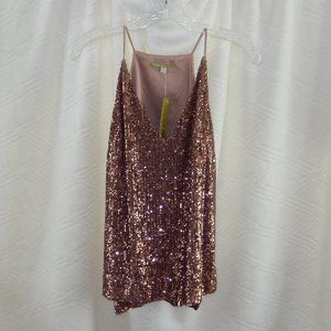 Gianni Bini Sequin V-Neck Top / Copper Sequin / Side Split Hemline